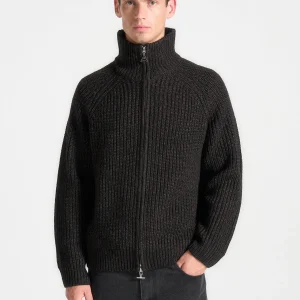 Speckled Wool Zip Up Cardigan - Black