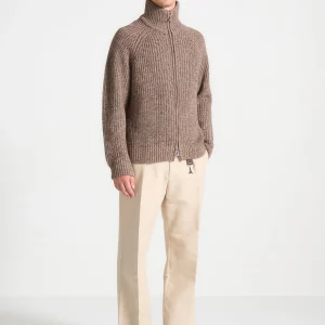 Speckled Wool Zip Up Cardigan - Taupe