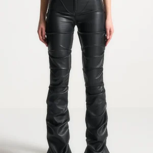 Caroline - Tacked Leather Flared Trousers - Black