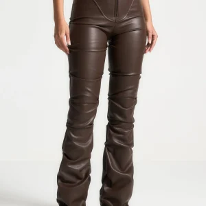 Caroline - Tacked Leather Flared Trousers - Brown