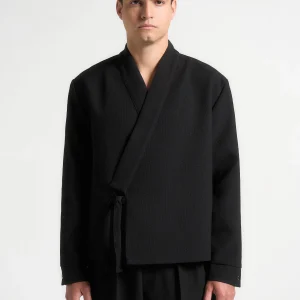 Robin - Textured Kimono Wrap Jacket - Black