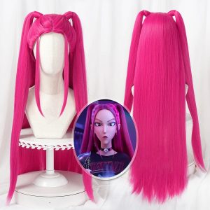 Perruque Cosplay Mira – KPop Demon Hunters – Cheveux Longs Rose Fuchsia avec Couettes