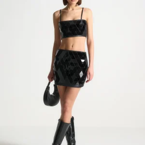 Leather Mirrored Bandeau Top - Black/Black