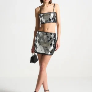 Leather Mirrored Bandeau Top - Silver/Black
