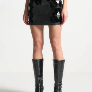 Leather Mirrored Mini Skirt - Black/Black