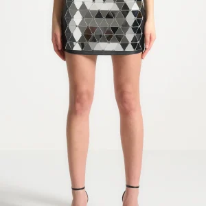 Leather Mirrored Mini Skirt - Silver/Black