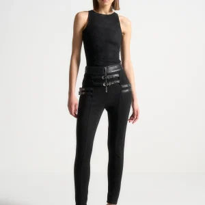 Suede Buckle Detail Leggings - Black