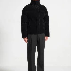 Velvet Puffer Jacket - Black