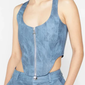 Vintage Marble Leather Corset Top - Washed Blue