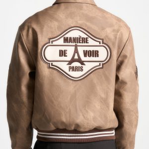 Vintage Marble Varsity Jacket - Brown