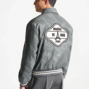 Vintage Marble Varsity Jacket - Grey